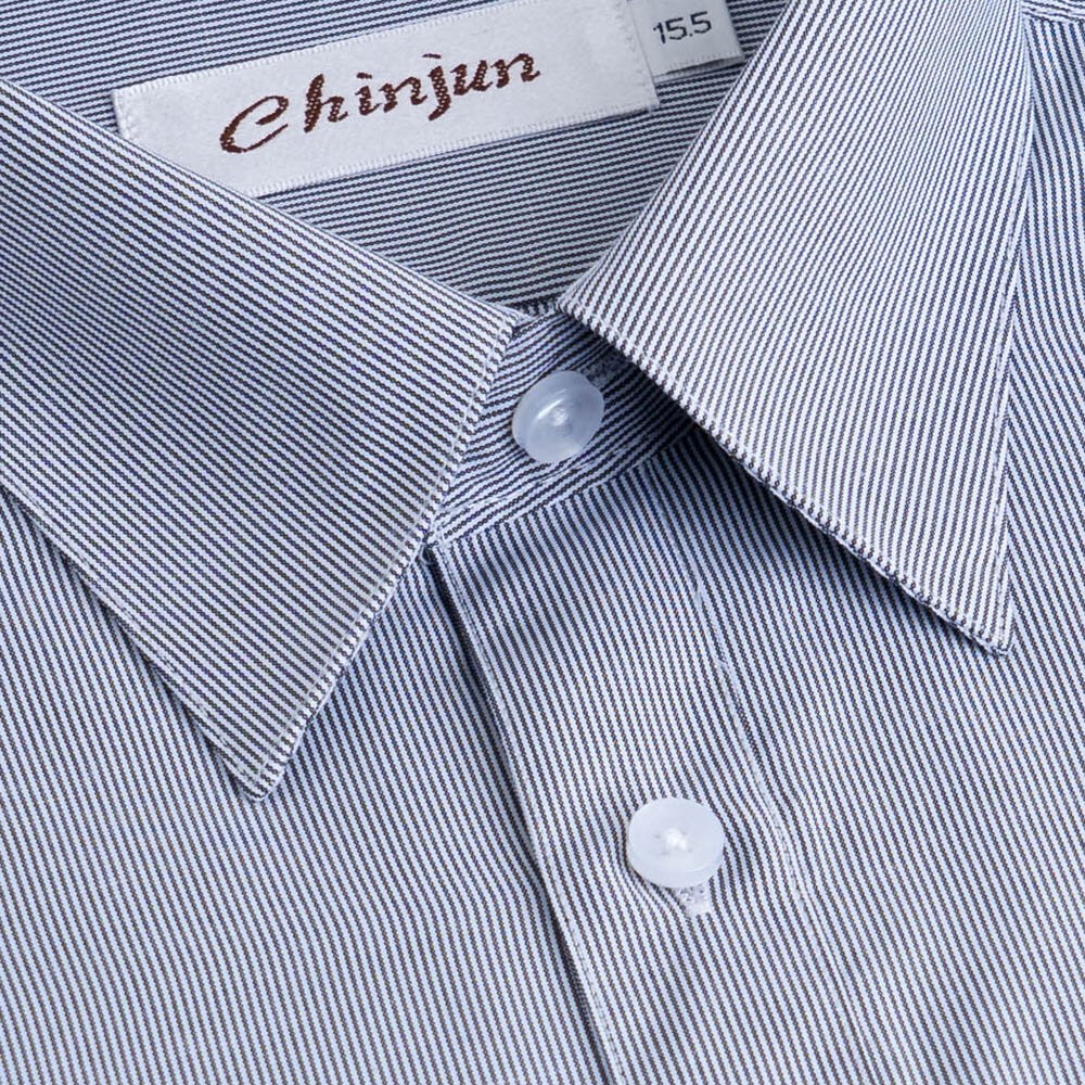 【CHINJUN/35系列】勁榮抗皺襯衫-短袖、灰細條紋、s201-規格圖3