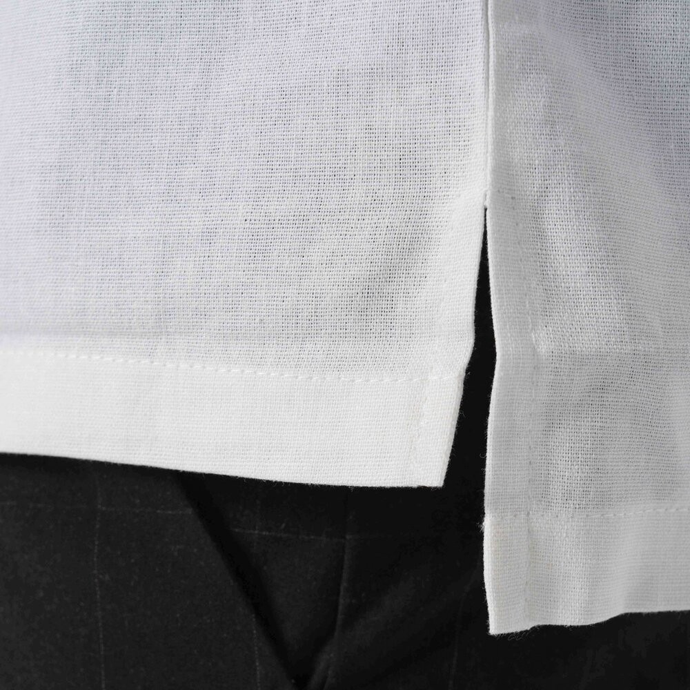短袖棉麻開襟T恤-白色/黑色 棉麻襯衫、亨利領、學院文青-細節圖6