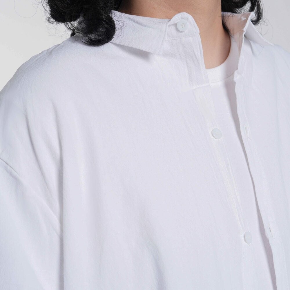 棉麻涼感 休閒襯衫 長袖-白色/黑色-細節圖6