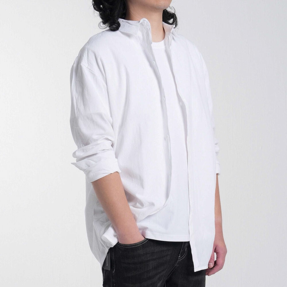 棉麻涼感 休閒襯衫 長袖-白色/黑色-規格圖10