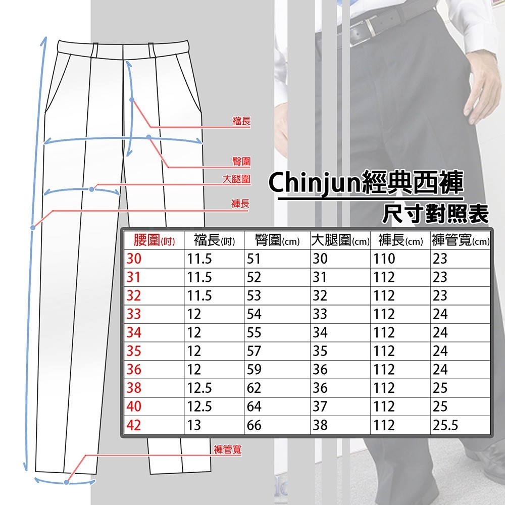 【Chinjun】正統上班族西裝褲100%免燙，打折素色深藍黑-細節圖2