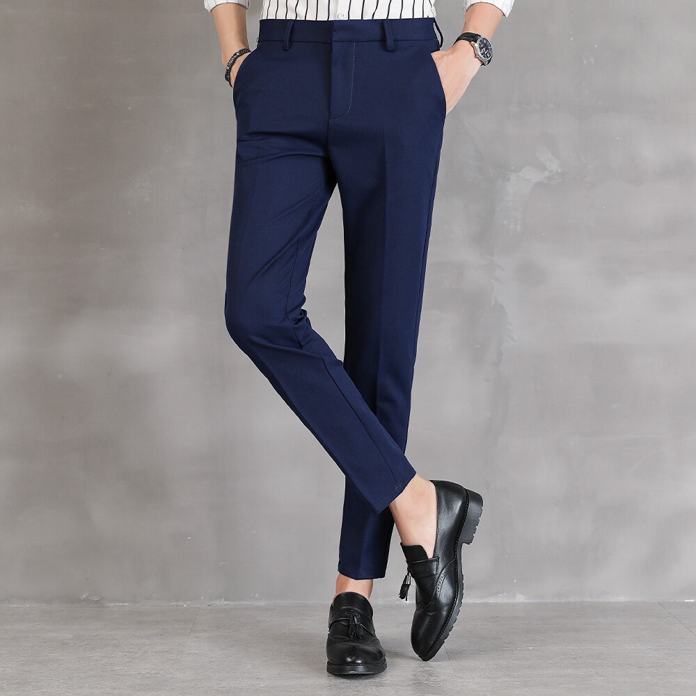 男士休閒修身西裝褲-九分褲 黑色 微彈性 微正式 極簡 韓版 文青風-規格圖4