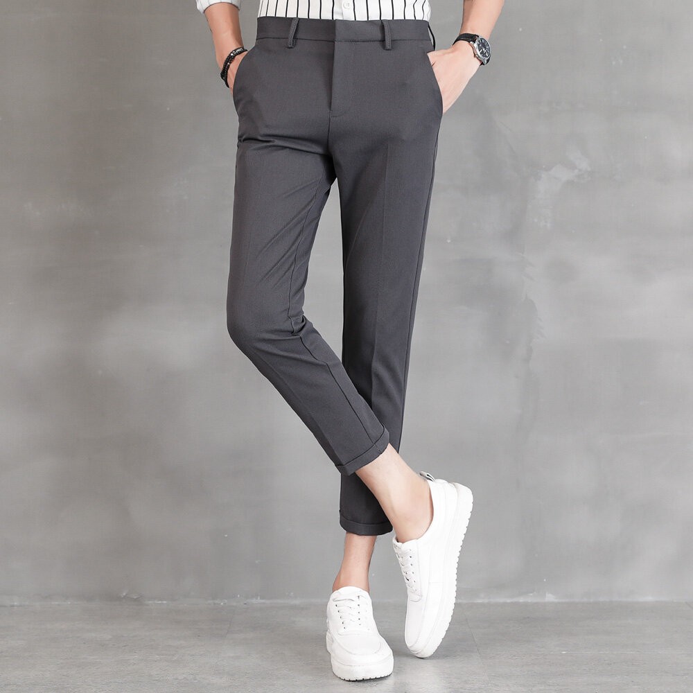 男士休閒修身西裝褲-九分褲 黑色 微彈性 微正式 極簡 韓版 文青風-規格圖4