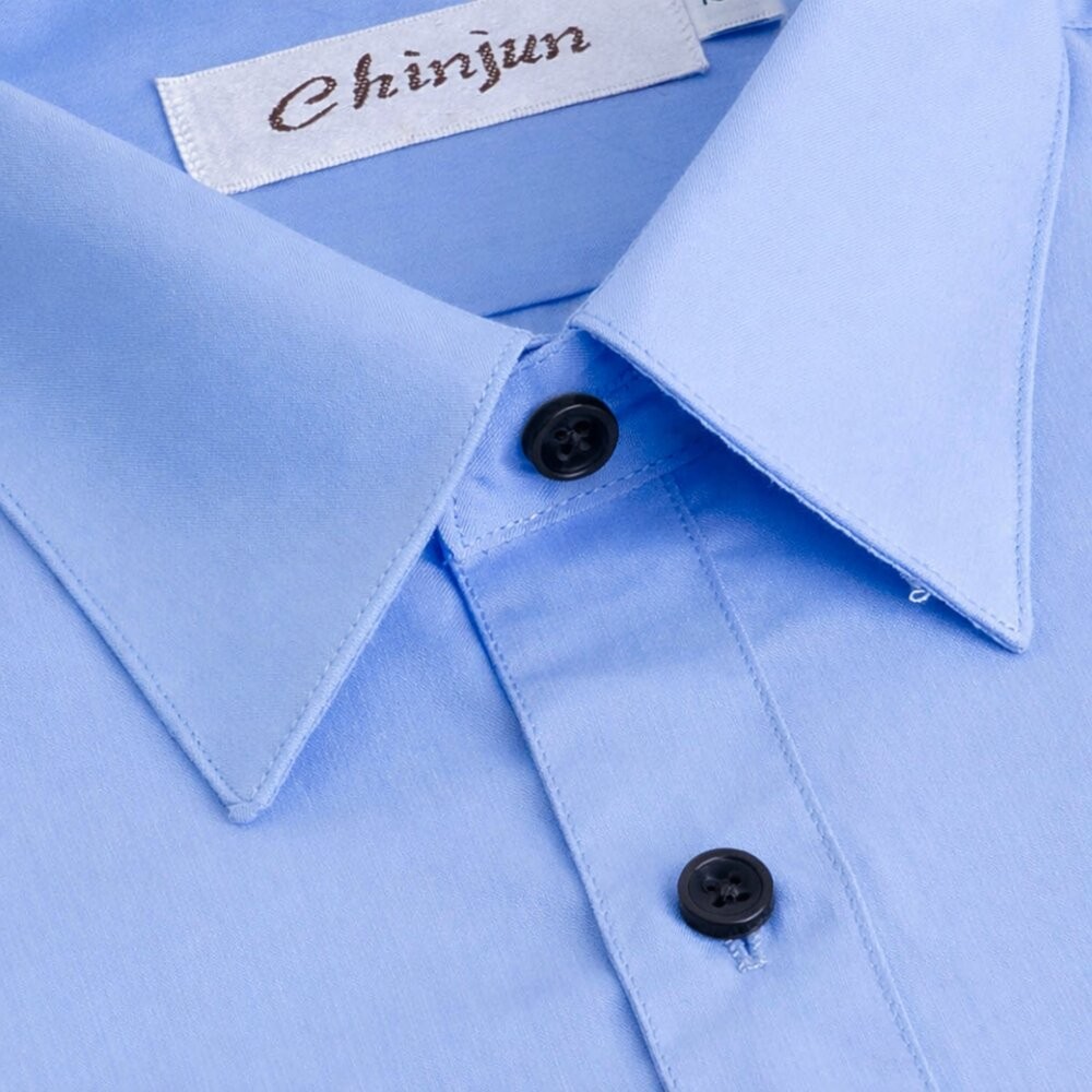 【CHINJUN】勁榮抗皺襯衫-長袖 短袖 素色藍 黑扣款 台灣現貨 男襯衫 商務 口袋 硬領-細節圖3