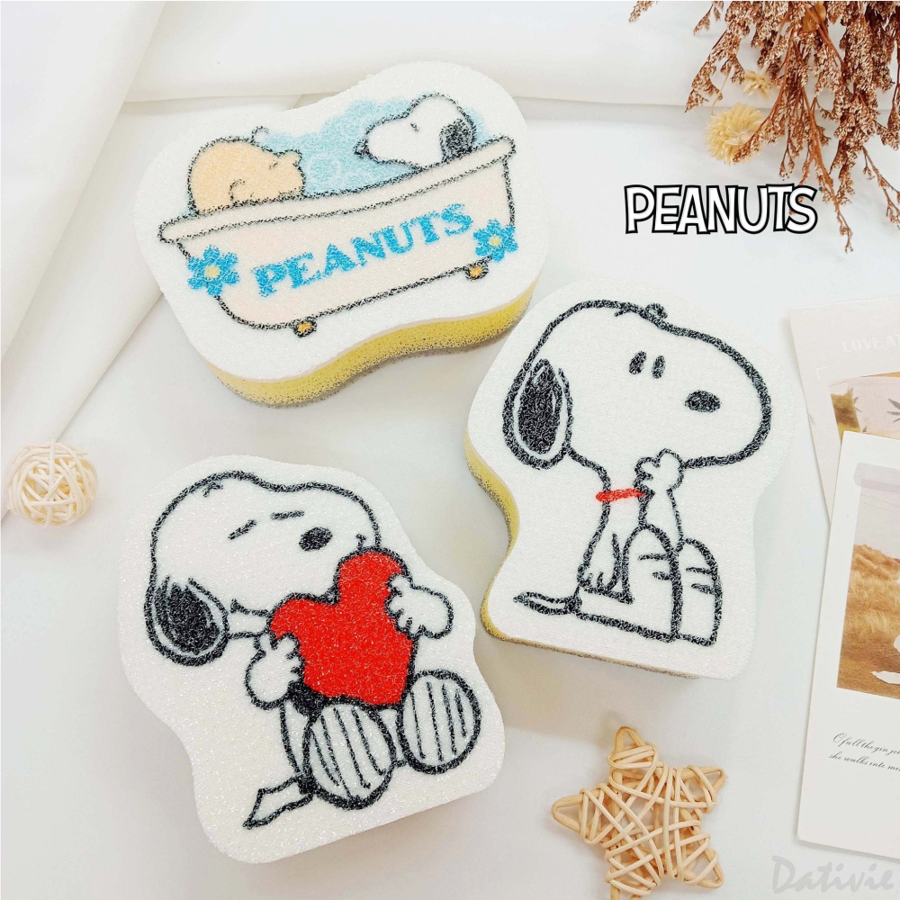 日本進口正版授權 史努比 SNOOPY PEANUTS 浴室清潔海綿 附魔鬼氈收納貼 雙面材質設計-細節圖2