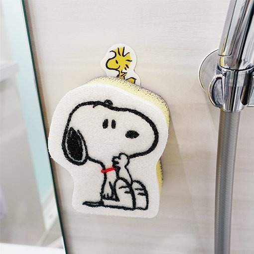日本進口正版授權 史努比 SNOOPY PEANUTS 浴室清潔海綿 附魔鬼氈收納貼 雙面材質設計-細節圖5