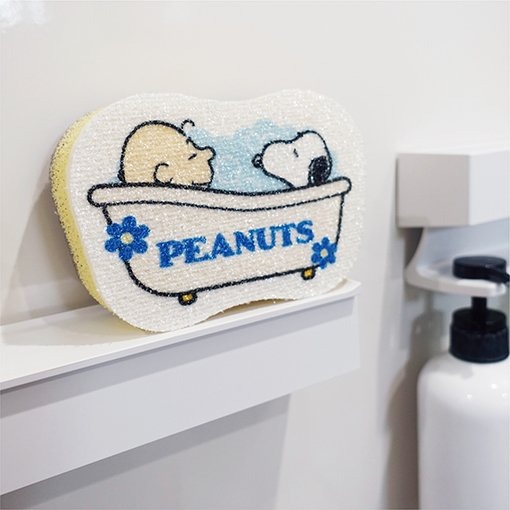 日本進口正版授權 史努比 SNOOPY PEANUTS 浴室清潔海綿 附魔鬼氈收納貼 雙面材質設計-細節圖6