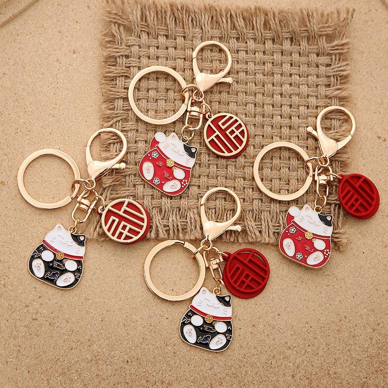 ❤️嬡馨小舖❤️招財貓鑰匙扣 可愛日系 ins 吉祥如意 金屬鑰匙圈 掛件 簡約掛飾 書包掛飾 包包掛飾 台灣現貨-細節圖2