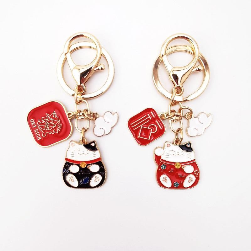❤️嬡馨小舖❤️招財貓鑰匙扣 可愛日系 ins 吉祥如意 金屬鑰匙圈 掛件 簡約掛飾 書包掛飾 包包掛飾 台灣現貨-細節圖3
