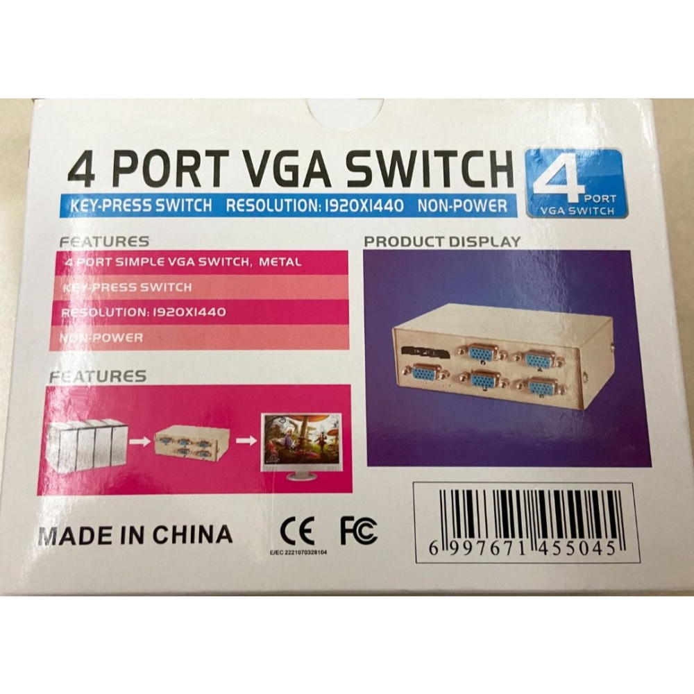 4 port VGA SWITCH .4進1出 VGA切換器 免電源.螢幕切換器.4 PORT 共享器-細節圖2