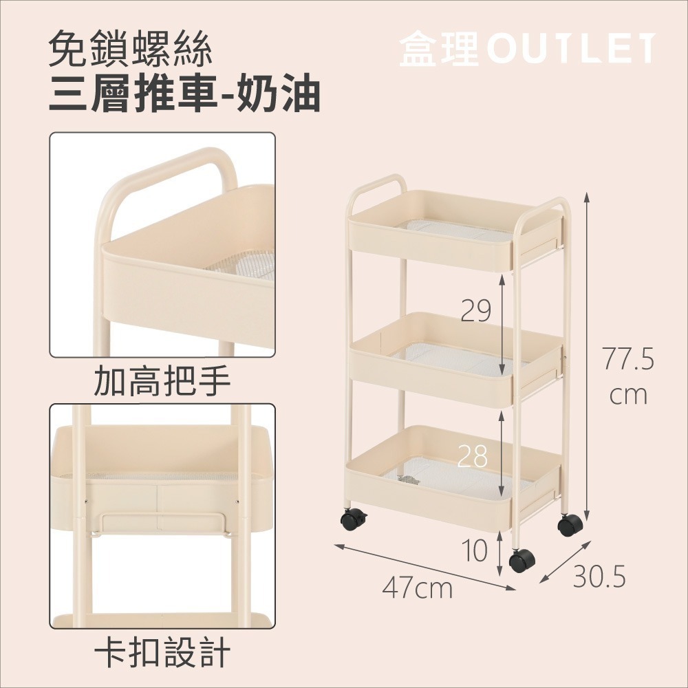 【7-ELEVEN 門市團購】免工具鐵製三層收納推車-盒理OUTLET-細節圖3