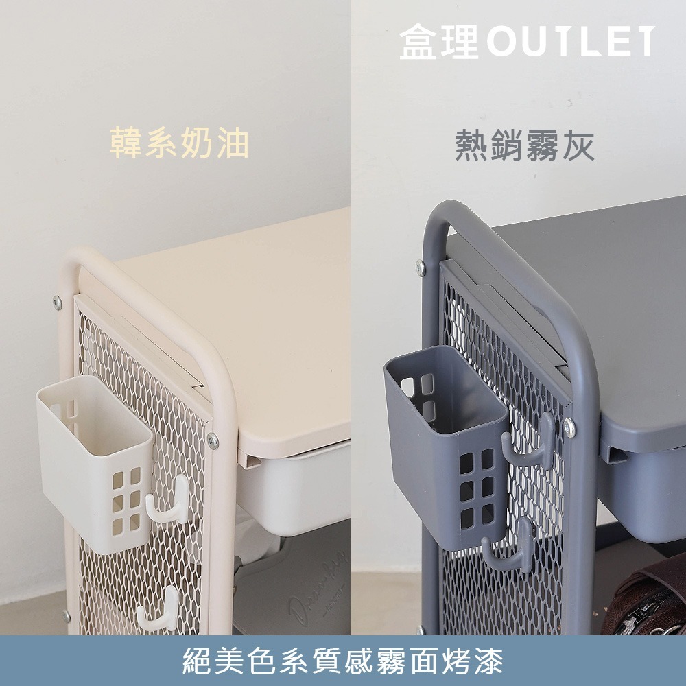 附抽雙層收納全鐵推車 多配件掛籃配件 網籃兩層/收納/置物推車 盒理OUTLET-細節圖2