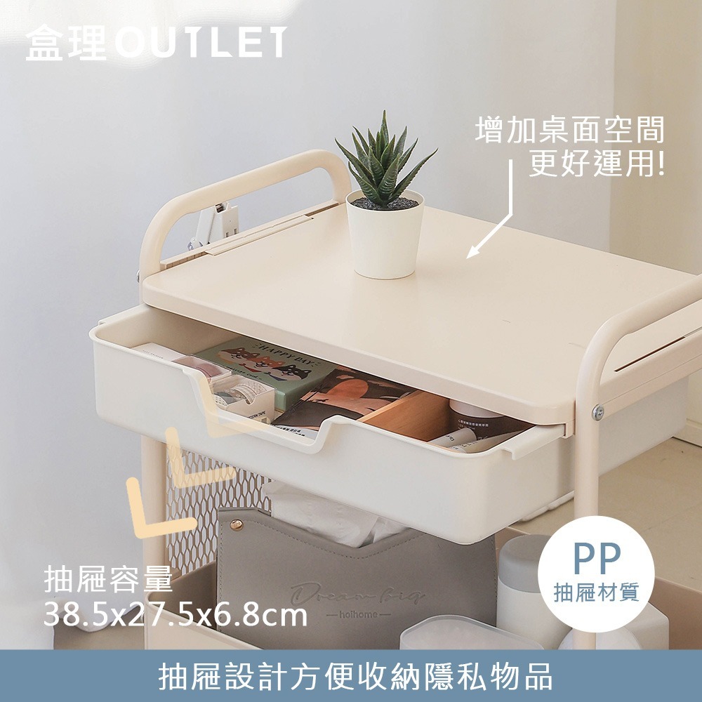 附抽雙層收納全鐵推車 多配件掛籃配件 網籃兩層/收納/置物推車 盒理OUTLET-細節圖4