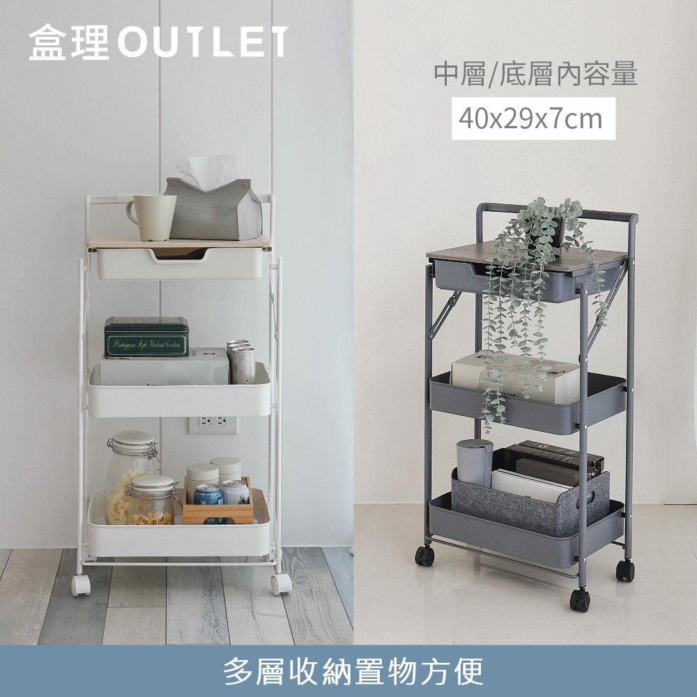免工具附抽三層折疊推車-白/灰-盒理OUTLET-細節圖4