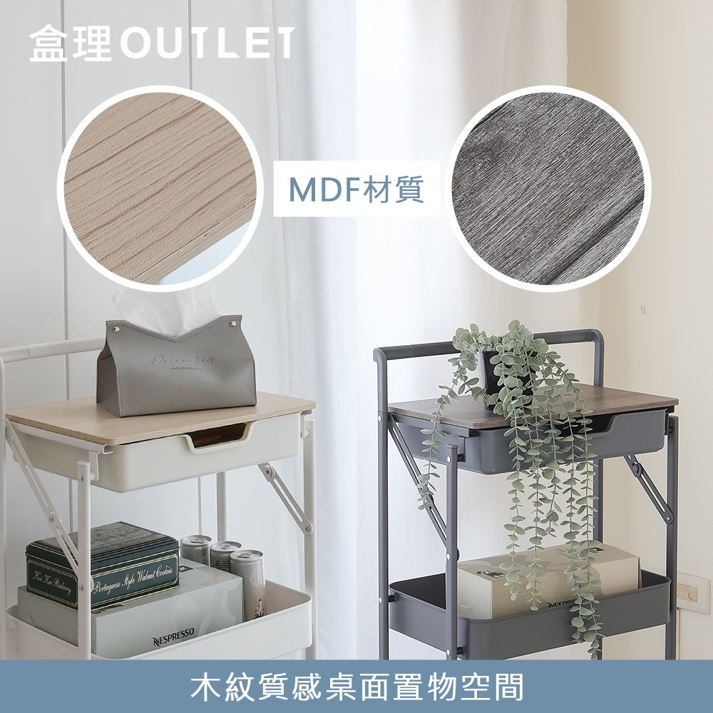 免工具附抽三層折疊推車-白/灰-盒理OUTLET-細節圖5