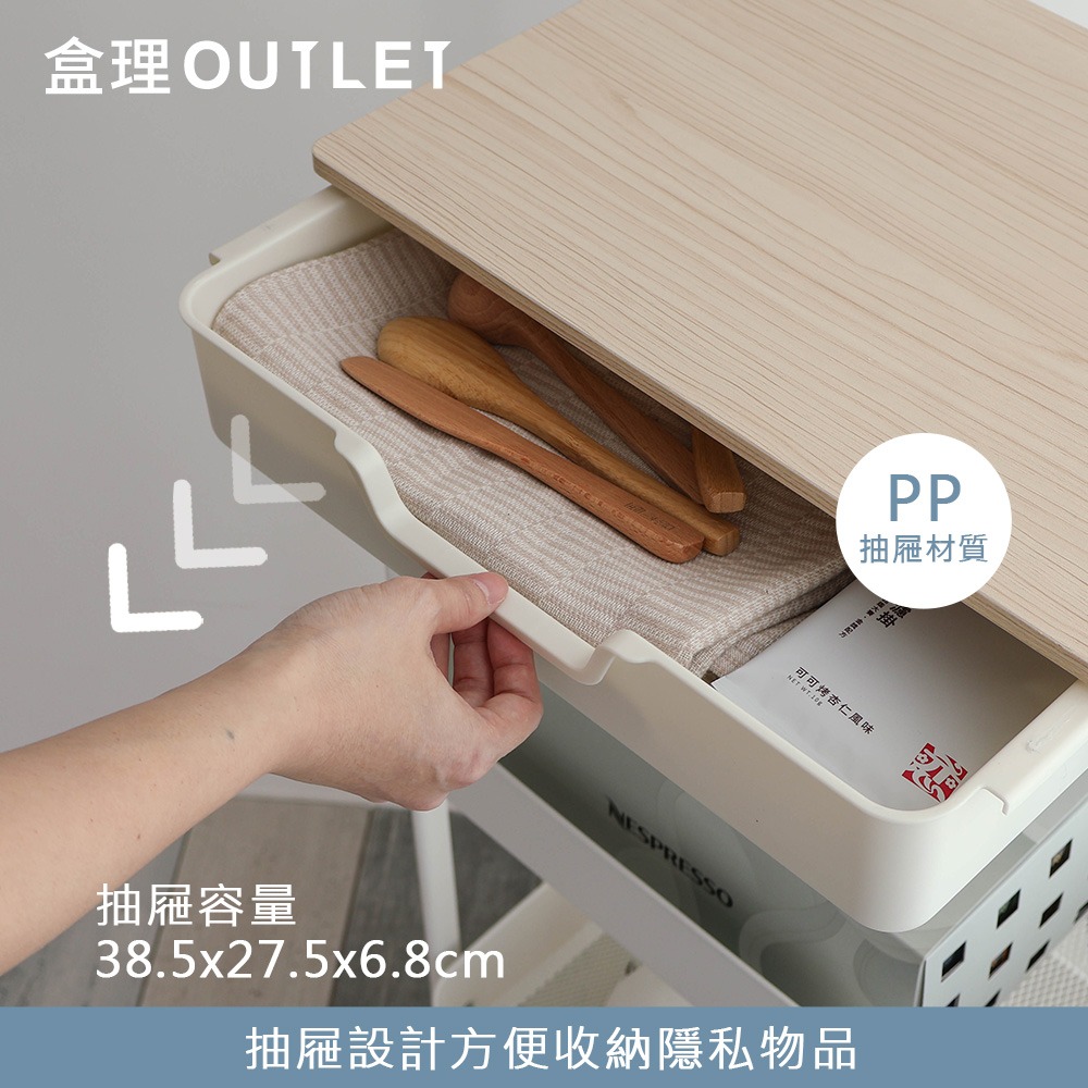 免工具附抽三層折疊推車-白/灰-盒理OUTLET-細節圖8