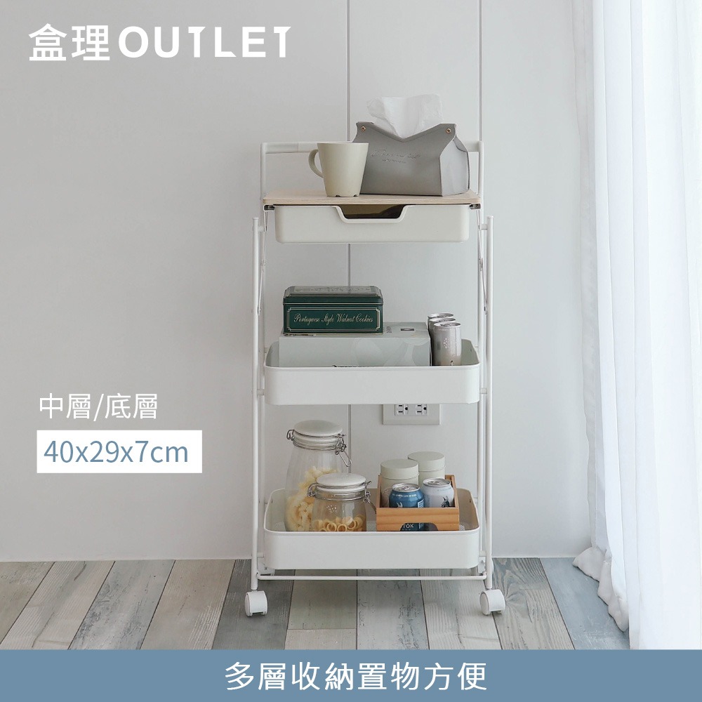 免工具附抽三層折疊推車-白/灰-盒理OUTLET-細節圖10
