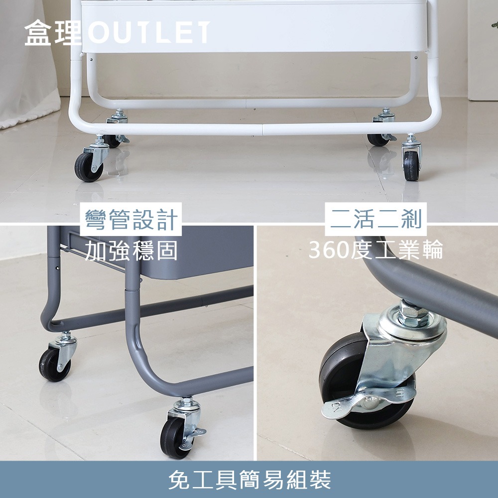 寬款免工具三層推車附配件 白灰兩色 大容量推車 收納推車 萬用推車 盒理OUTLET-細節圖6