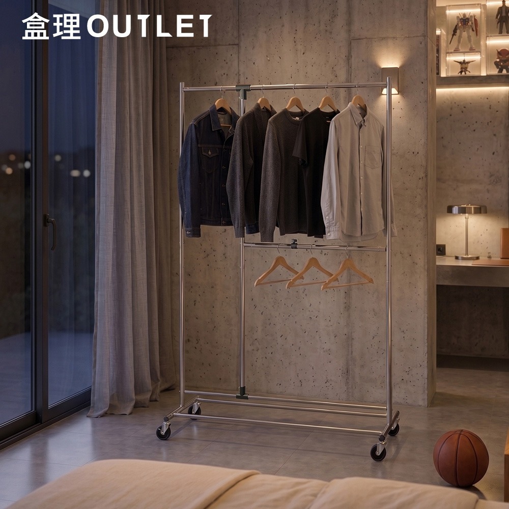 台灣製自由定位耐重掛衣架-銀 附輪吊衣架 盒理OUTLET-細節圖8