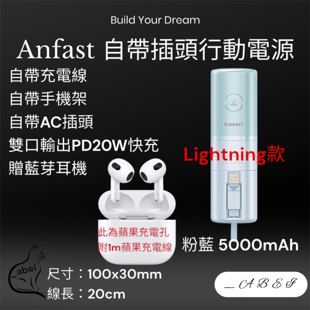 全館免運❗️Anfast 帶線AC行動電源充電器 帶線行動電源 帶插頭行動電源 能量棒行動電源 行動電源 帶線充電器-規格圖6