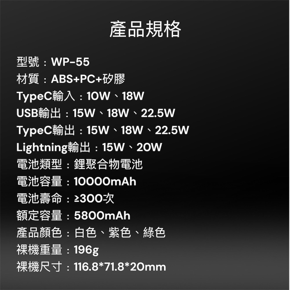 ⚠️全館免運 假日出貨 Wekome 自帶線行動電源 10000mAh大容量 自帶線22.5W超級快充行動電源-細節圖2