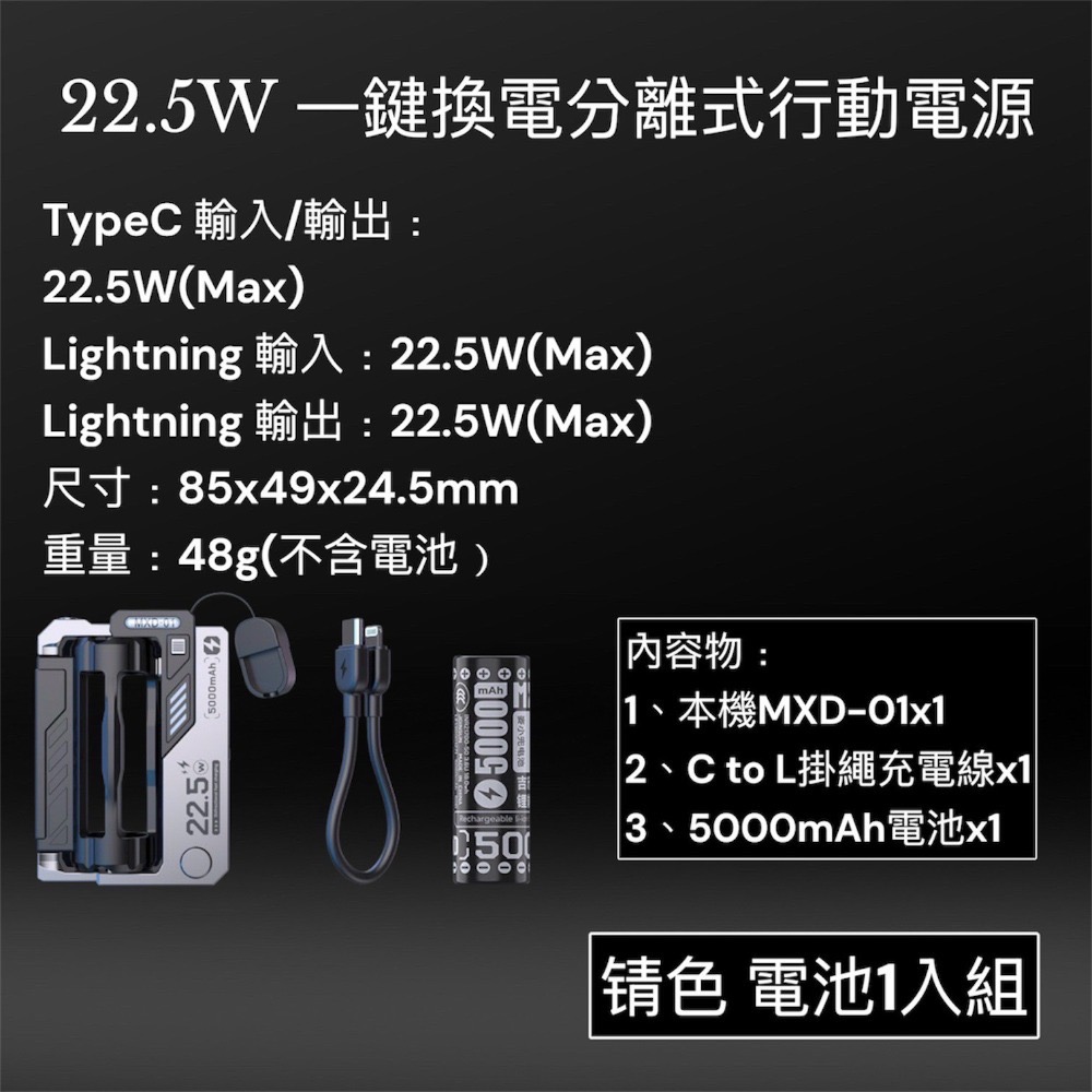 ⚠️全館免運 假日出貨 22.5W換彈行動電源 可換電池行動電源 可換電池移動電源 換電池行動電源 彈夾行動電源 可拆式-規格圖9