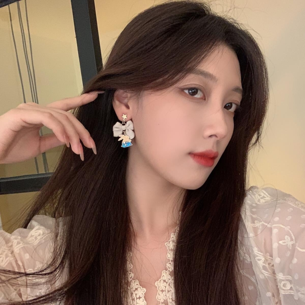 ♛ROSEMAYR♛[HU-0057]S925銀針 甜美 小兔子蝴蝶結 唯美星月 耳環-細節圖2