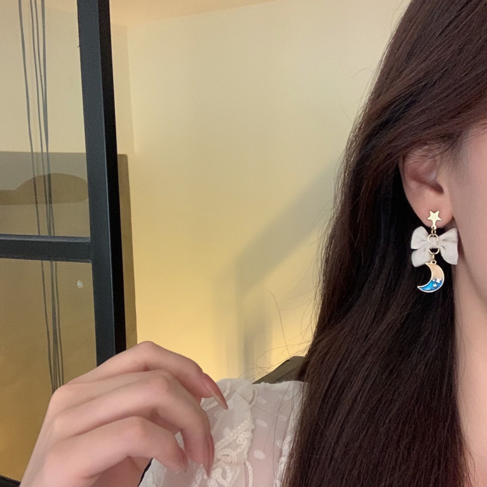 ♛ROSEMAYR♛[HU-0057]S925銀針 甜美 小兔子蝴蝶結 唯美星月 耳環-細節圖3