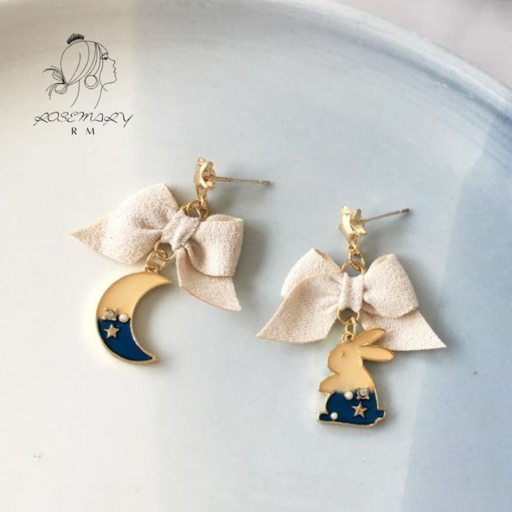 ♛ROSEMAYR♛[HU-0057]S925銀針 甜美 小兔子蝴蝶結 唯美星月 耳環-細節圖4