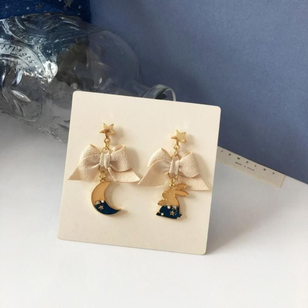 ♛ROSEMAYR♛[HU-0057]S925銀針 甜美 小兔子蝴蝶結 唯美星月 耳環-細節圖5