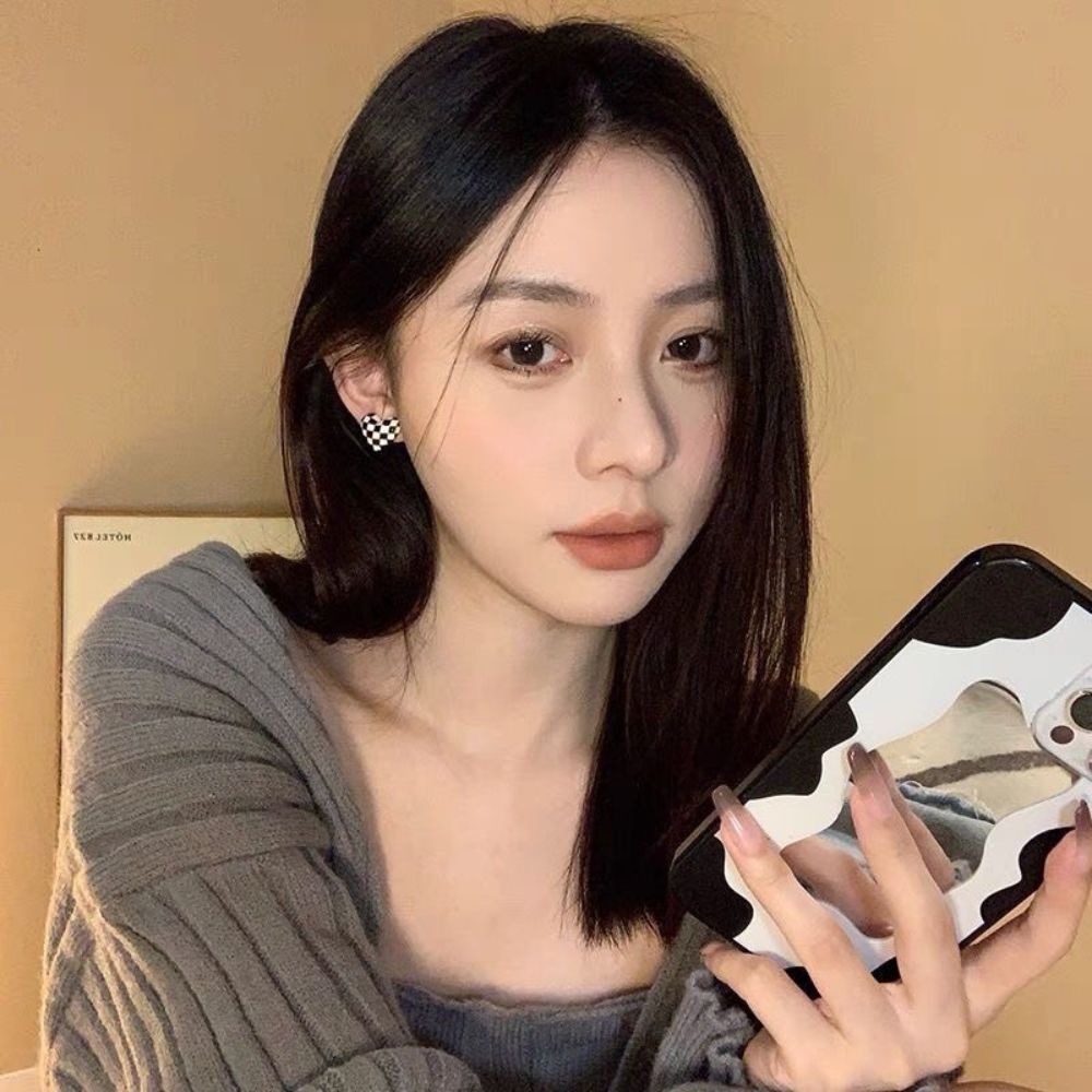 ♛ROSEMAYR♛[SG-0010]S925銀針 棋盤格子 愛心 耳環 耳釘-細節圖2