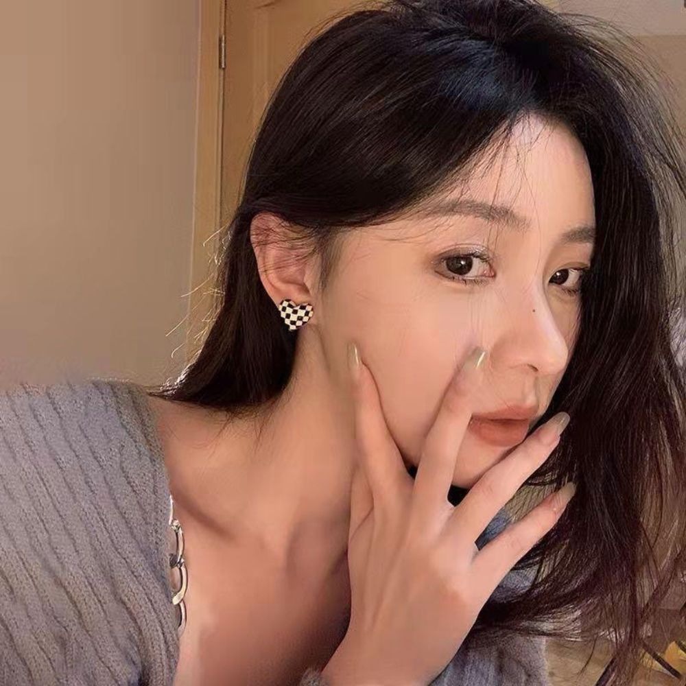 ♛ROSEMAYR♛[SG-0010]S925銀針 棋盤格子 愛心 耳環 耳釘-細節圖3