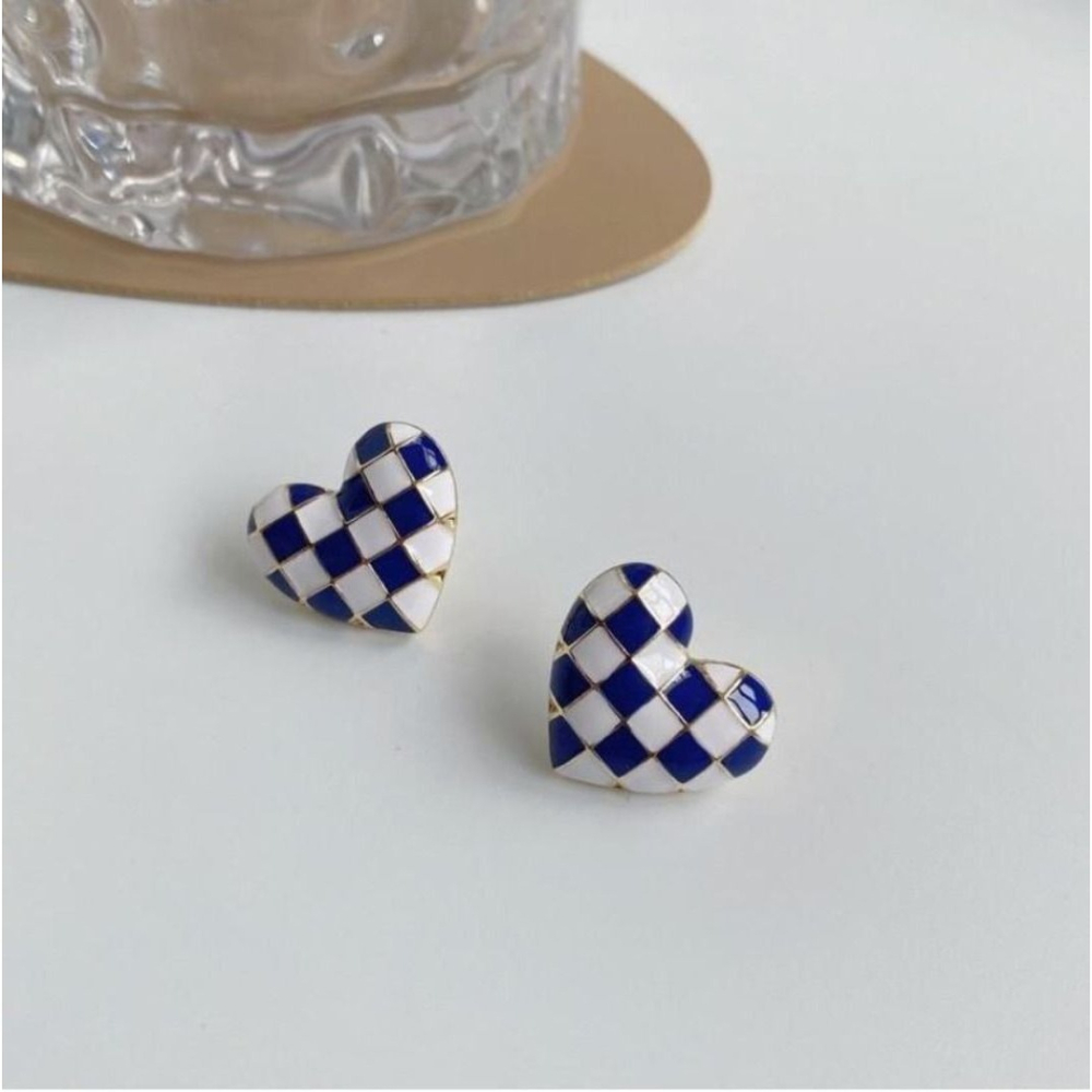 ♛ROSEMAYR♛[SG-0010]S925銀針 棋盤格子 愛心 耳環 耳釘-細節圖4