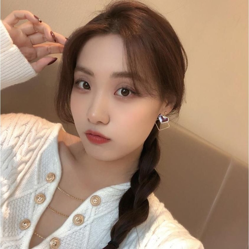 ♛ROSEMAYR♛S925銀針 韓風 復古 幾何方形 酒紅色愛心 耳環-細節圖3