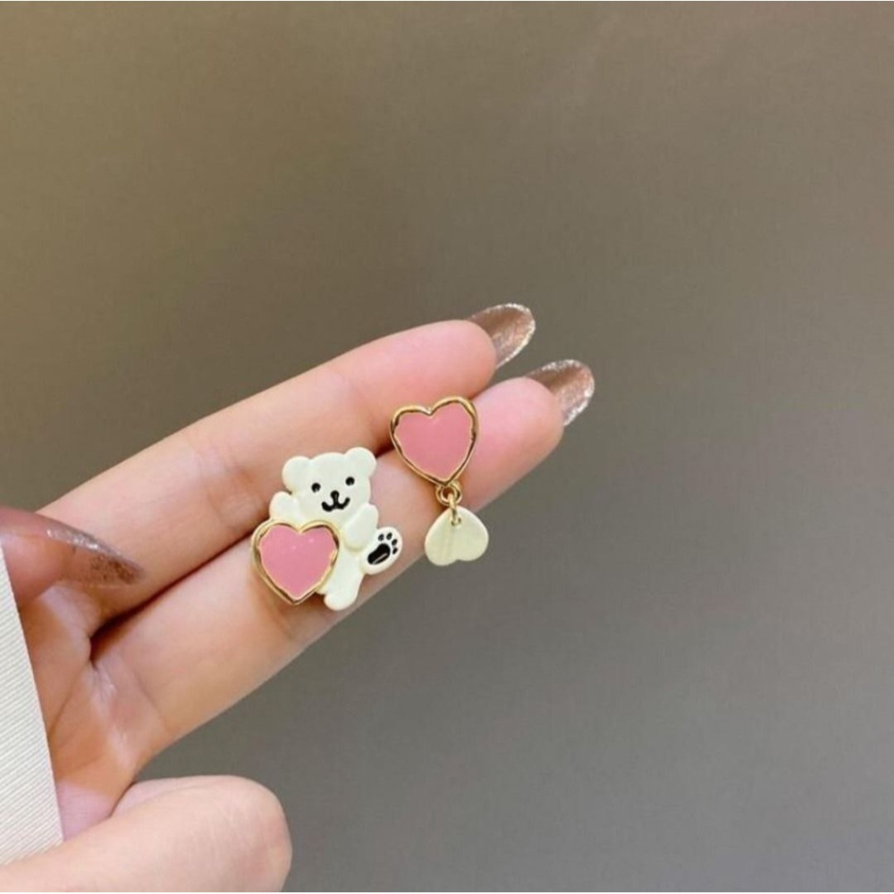 ♛ROSEMAYR♛S925銀針 可愛小熊 粉色愛心 耳環 耳釘-細節圖3