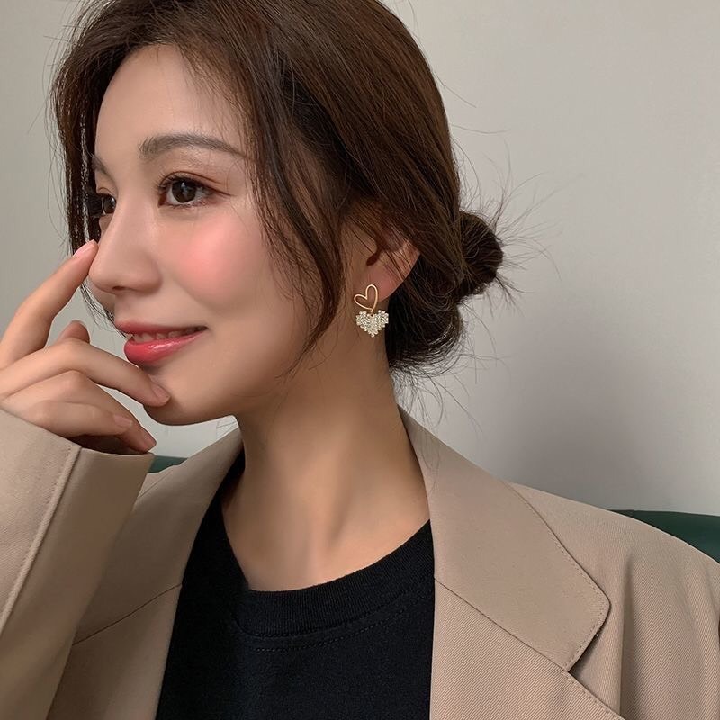 ♛ROSEMAYR♛[HU-0068] S925銀針 韓系甜心女孩 滿鑽愛心墜耳環-細節圖2