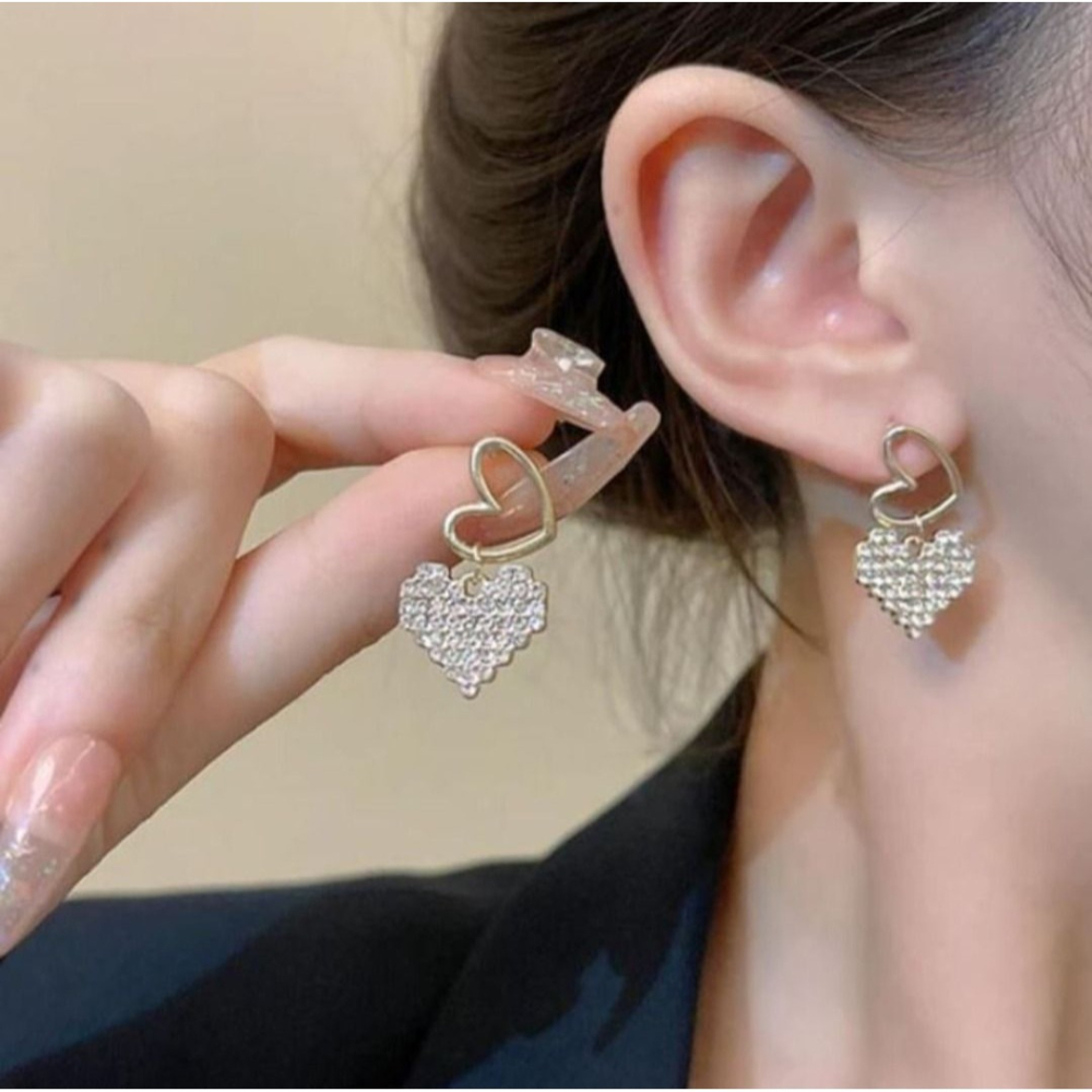♛ROSEMAYR♛[HU-0068] S925銀針 韓系甜心女孩 滿鑽愛心墜耳環-細節圖3