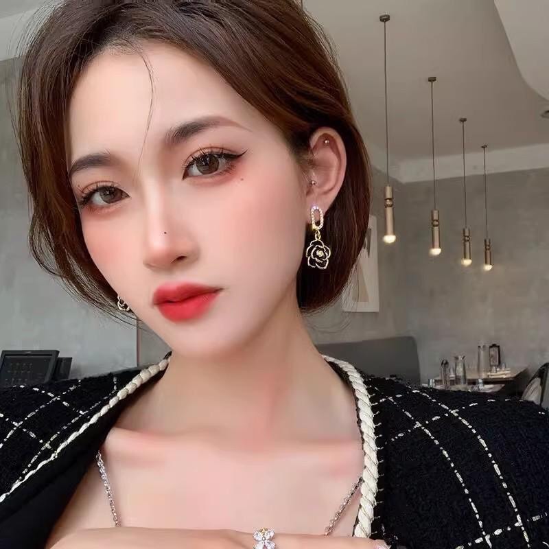 ♛ROSEMAYR♛[HU-0071] S925銀針 韓系名媛 小香風 珍珠山茶花吊墜水鑽耳環-細節圖2