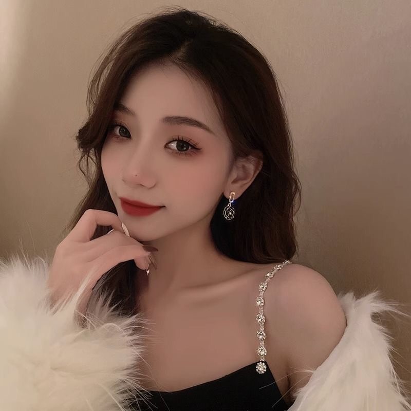 ♛ROSEMAYR♛[HU-0071] S925銀針 韓系名媛 小香風 珍珠山茶花吊墜水鑽耳環-細節圖3