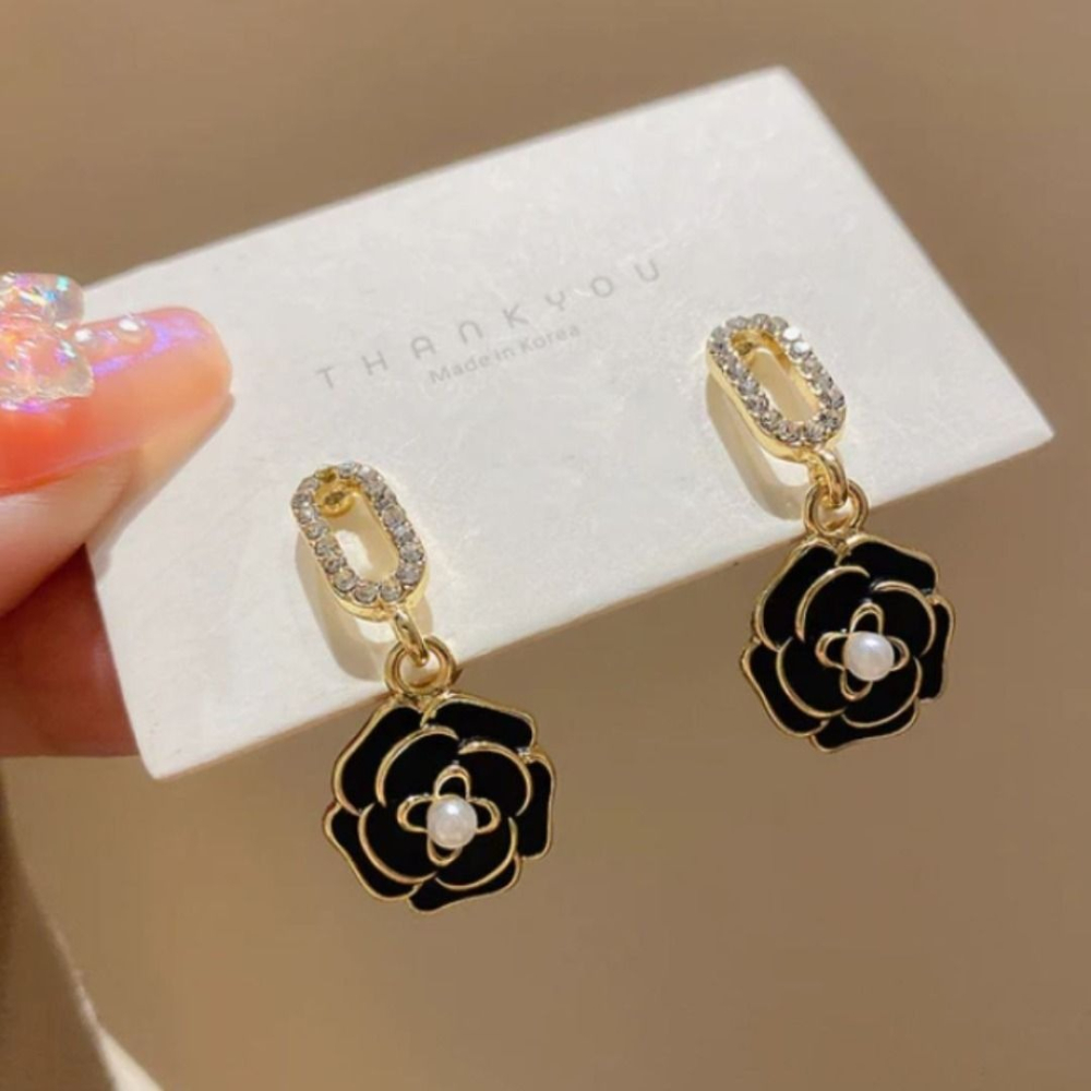 ♛ROSEMAYR♛[HU-0071] S925銀針 韓系名媛 小香風 珍珠山茶花吊墜水鑽耳環-細節圖6