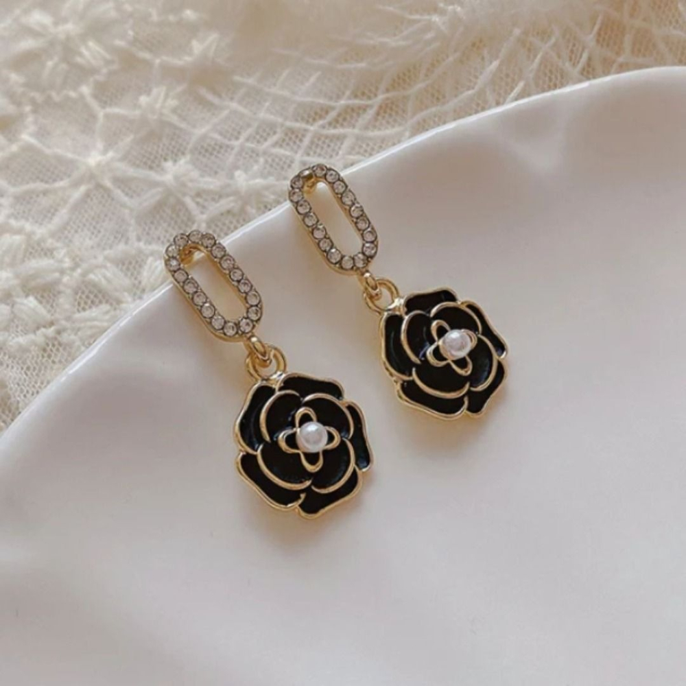 ♛ROSEMAYR♛[HU-0071] S925銀針 韓系名媛 小香風 珍珠山茶花吊墜水鑽耳環-細節圖7