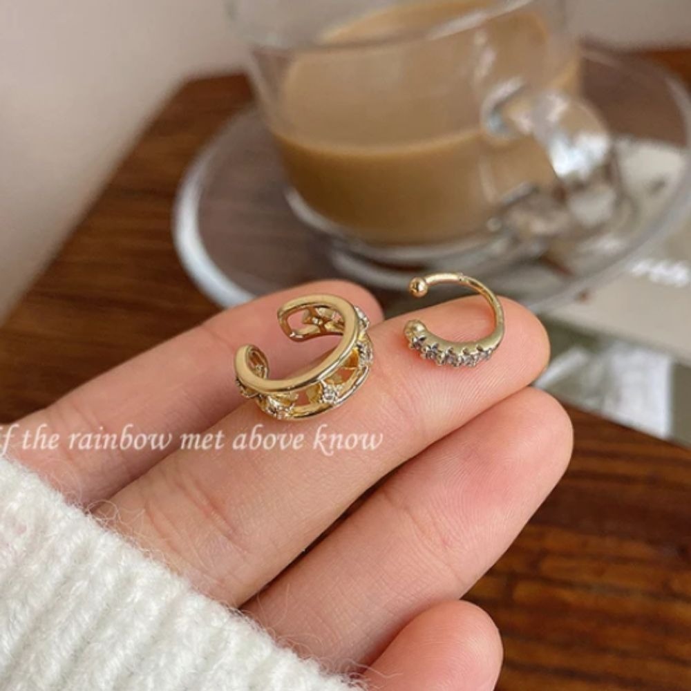 ♛ROSEMAYR♛[HU-0062] 韓版 氣質穿搭 不對稱幾何微鑲鋯晶石耳骨夾組 玫瑰金-細節圖2