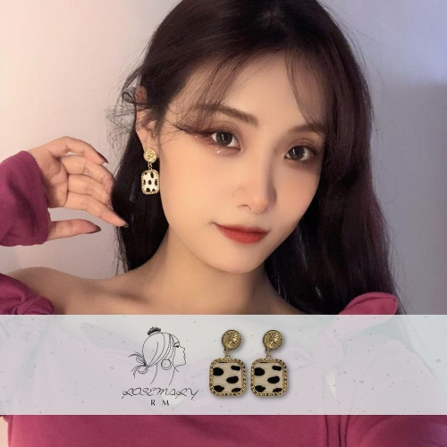 ♛ROSEMAYR♛ 韓版 法式輕奢 復古女王金幣吊墜豹紋耳環