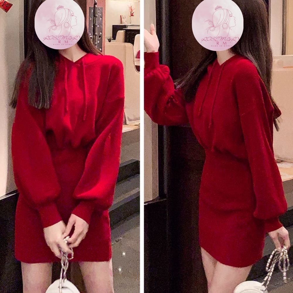 ♛ROSEMAYR♛廠商寄賣-J4936韓風連帽針織收腰連身裙-細節圖4