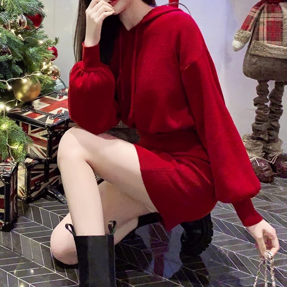 ♛ROSEMAYR♛廠商寄賣-J4936韓風連帽針織收腰連身裙-細節圖5