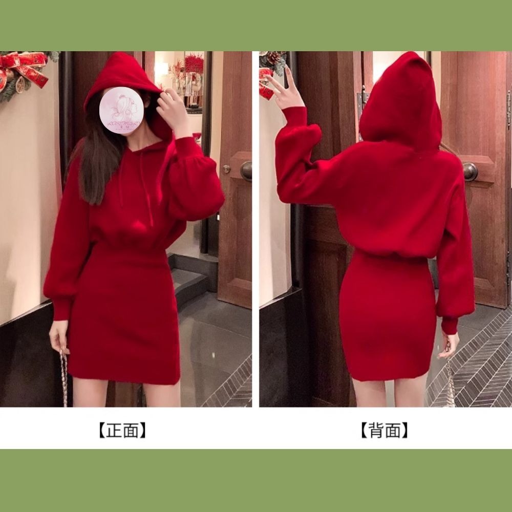 ♛ROSEMAYR♛廠商寄賣-J4936韓風連帽針織收腰連身裙-細節圖6