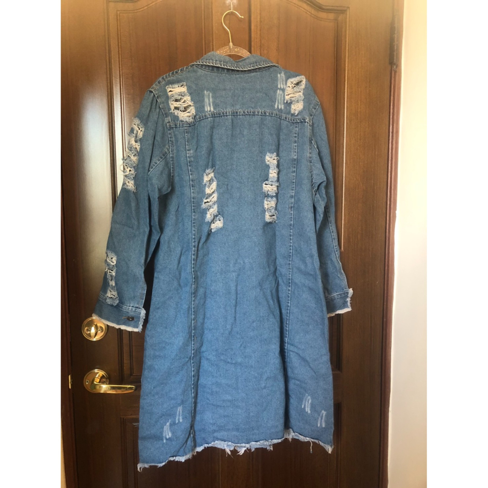 ♛ROSEMAYR♛廠商寄賣-H2866韓系復古風做舊破洞牛仔排釦連身裙/襯衫-細節圖2