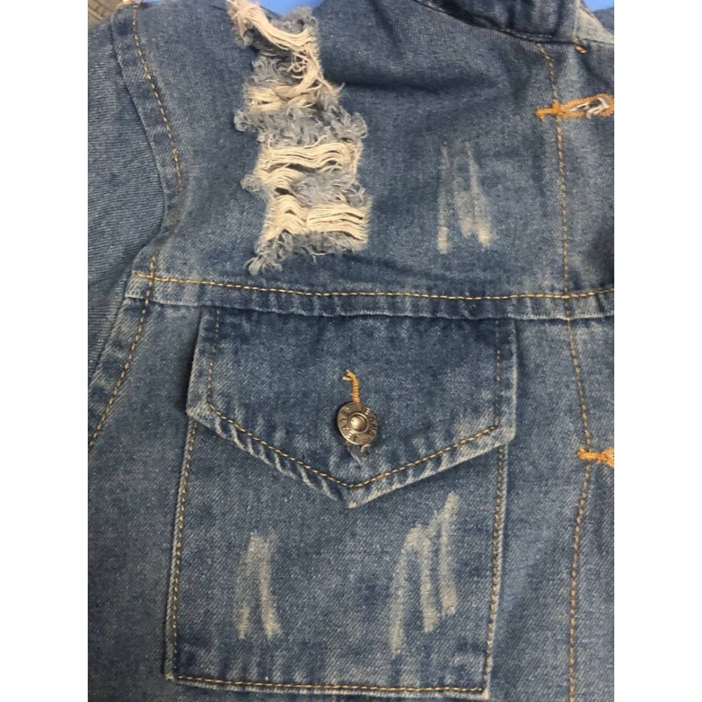 ♛ROSEMAYR♛廠商寄賣-H2866韓系復古風做舊破洞牛仔排釦連身裙/襯衫-細節圖4