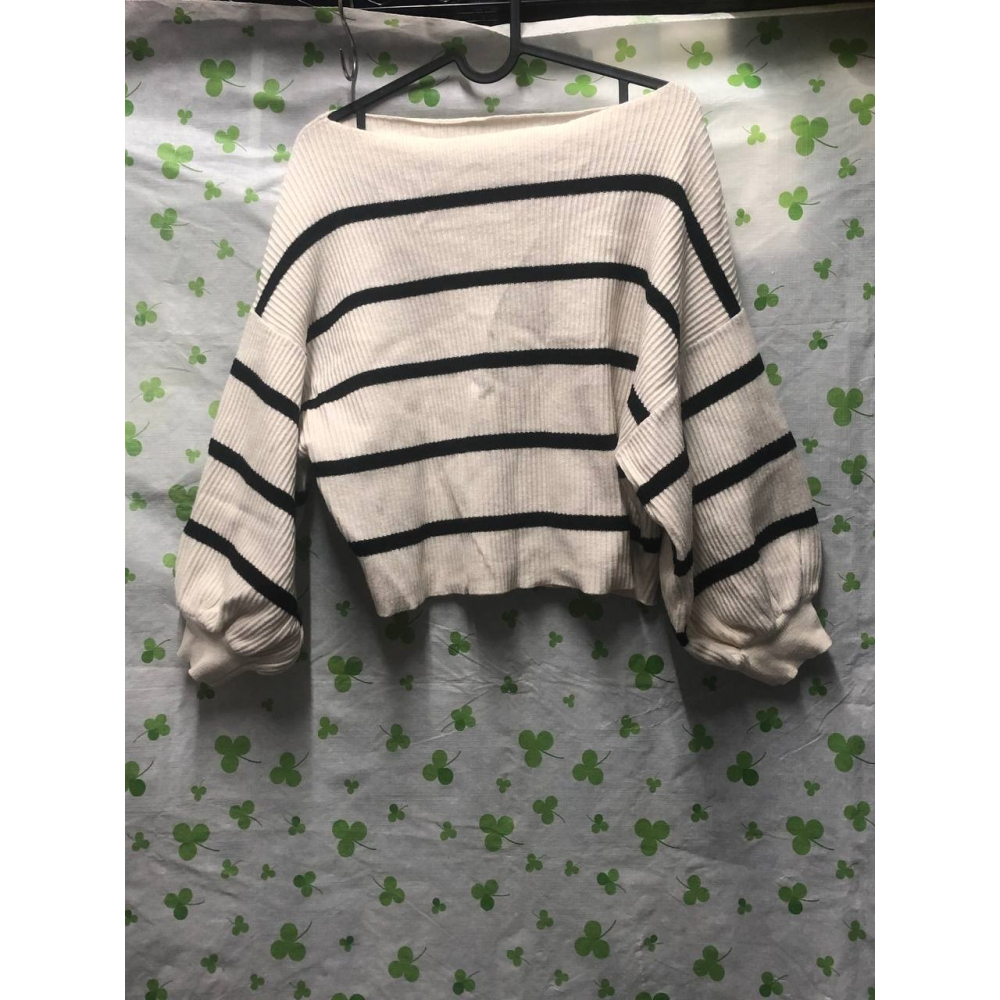 ♛ROSEMAYR♛廠商寄賣-韓系一字肩撞色條紋針織上衣-細節圖2