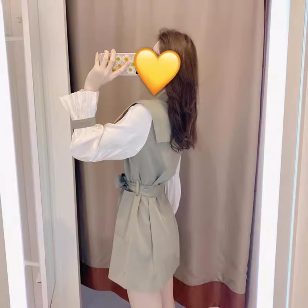 ♛ROSEMAYR♛廠商寄賣-韓系 氣質女神拼接荷葉袖假兩件洋裝/襯衫 (瑕疵)-細節圖8